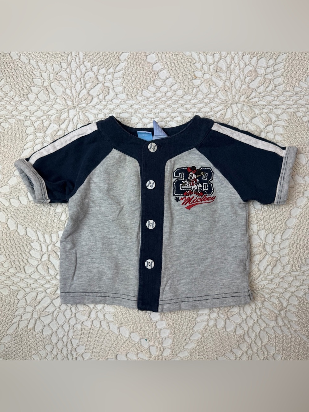 Vintage Y2K Disney Baby Boys 6-9 Months Mickey Baseball Button Down Shirt